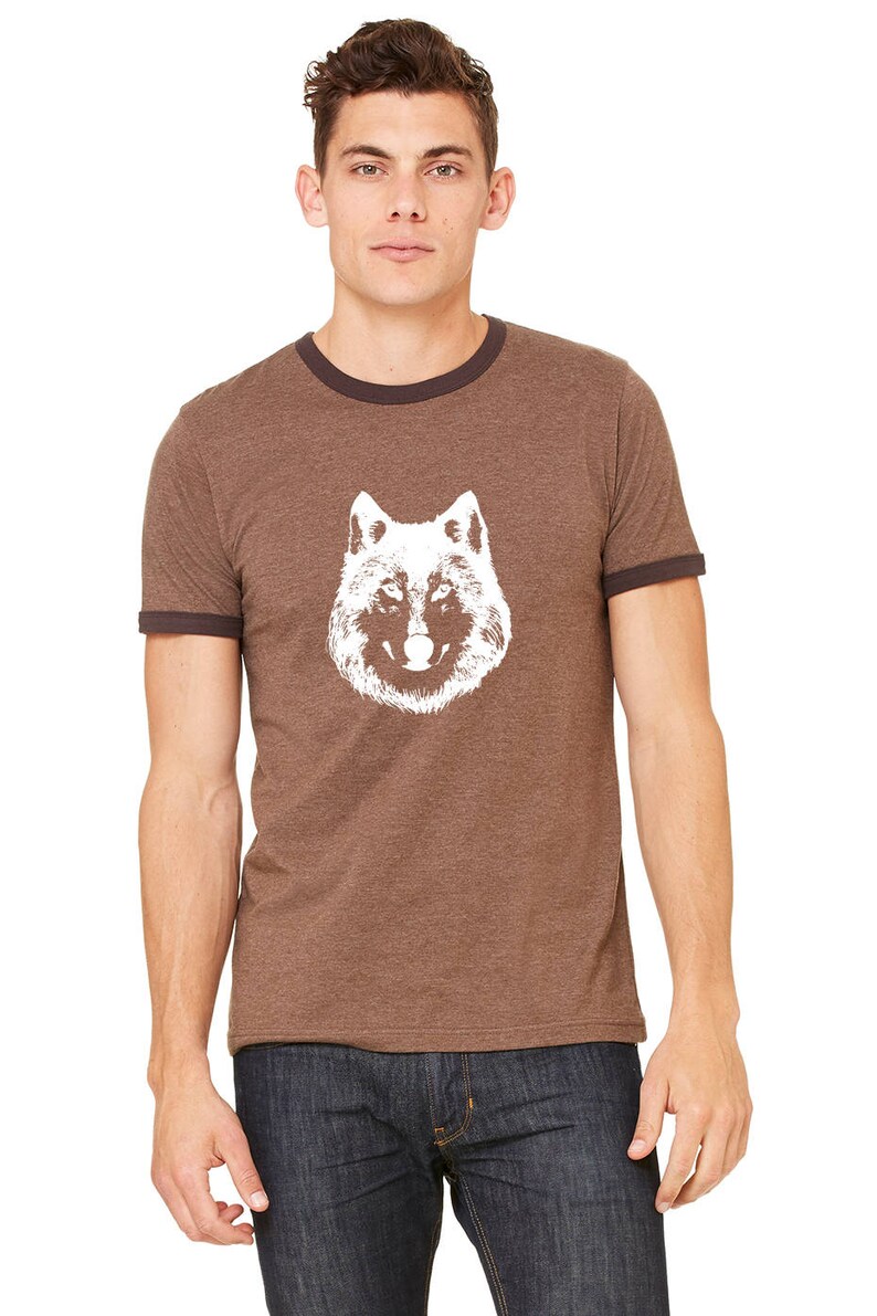 Wolf Ringer Tee Shirt, Lone Wolf Shirt, Unisex Ringer Tees, Shirts For Men, Wild Animal Tshirt, Hand Printed Graphic Tee Shirt Husky Dog Tee image 8