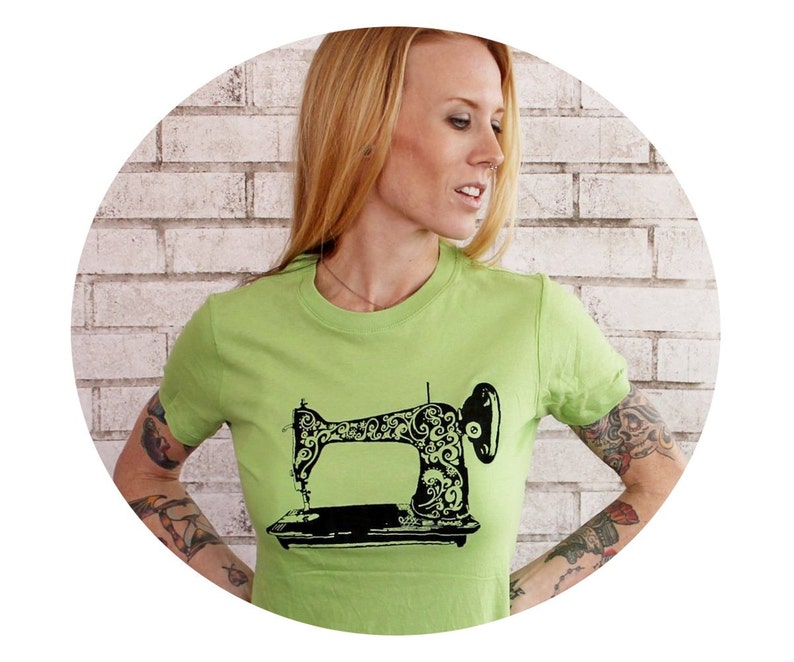 Screenprinted Sewing Machine Tshirt Apple Green Cotton Etsy