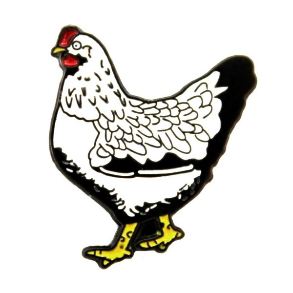 Silver-laced Wyandotte Chicken Pin, Backyard Chickens Enamel Pin, Urban Farmer, Soft Enamel White Hen Jewelry Brooch Farm Animal, Small Gift