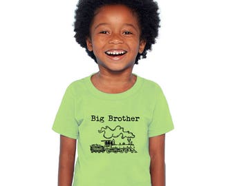 Train Shirts for Boys, Big Brother Steam Engine Tshirt, Toddler Tee Shirt, Graphic Tee, Cotton Crewneck, Green Top, Locamotive Shirt Gift