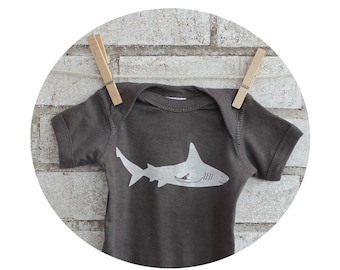 SHARK Baby Clothing, Onepiece Bodysuit,  Marine, Ocean, Sea Animal, Baby Shower Gift, Grey Cotton infant snapsuit, one piece, Short Sleeves