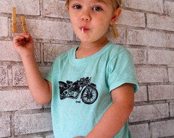 T-shirt pour tout-petits, moto vintage en taille enfant et enfant, vert colorant ou couleurs personnalisées