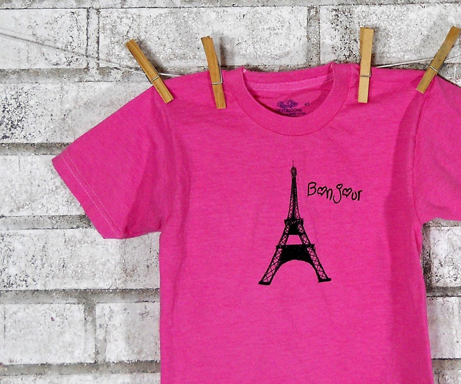 Eiffel Tower Toddler Tshirt in Hot Pink Cotton Crewneck Youth Etsy