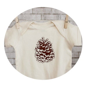 Pine Cone Baby One Piece, eco friendly Cotton Bodysuit Pinecone Snapsuit, Infant Creeper, Natural, Cream, Nature inspired, Christmas, Winter image 1