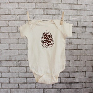 Pine Cone Baby One Piece, eco friendly Cotton Bodysuit Pinecone Snapsuit, Infant Creeper, Natural, Cream, Nature inspired, Christmas, Winter image 3