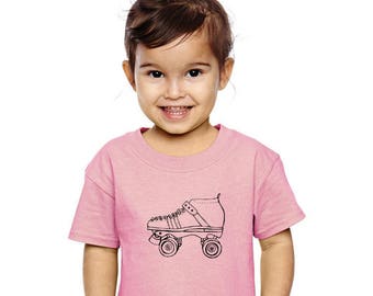 Toddler Roller Skate Shirt, Roller Derby, Cotton Crewneck Short Sleeved Graphic Tee Shirt, Hand Printed Screenprinted Clothing Skating Party
