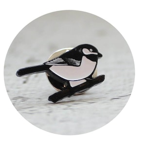 Chickadee Bird Enamel Pin, Lapel Pin, Soft Enamel Pin, Bird Pin,  Black and White, Pin Game, Tiny Chubby Bird, Gift For Birder, Bird Lover