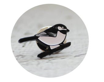 Chickadee Bird Enamel Pin, Lapel Pin, Soft Enamel Pin, Bird Pin,  Black and White, Pin Game, Tiny Chubby Bird, Gift For Birder, Bird Lover