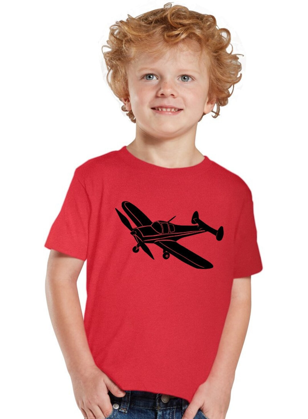 Classic Airplane Shirt for Children, Soft Cotton Crewneck Youth Tshirt