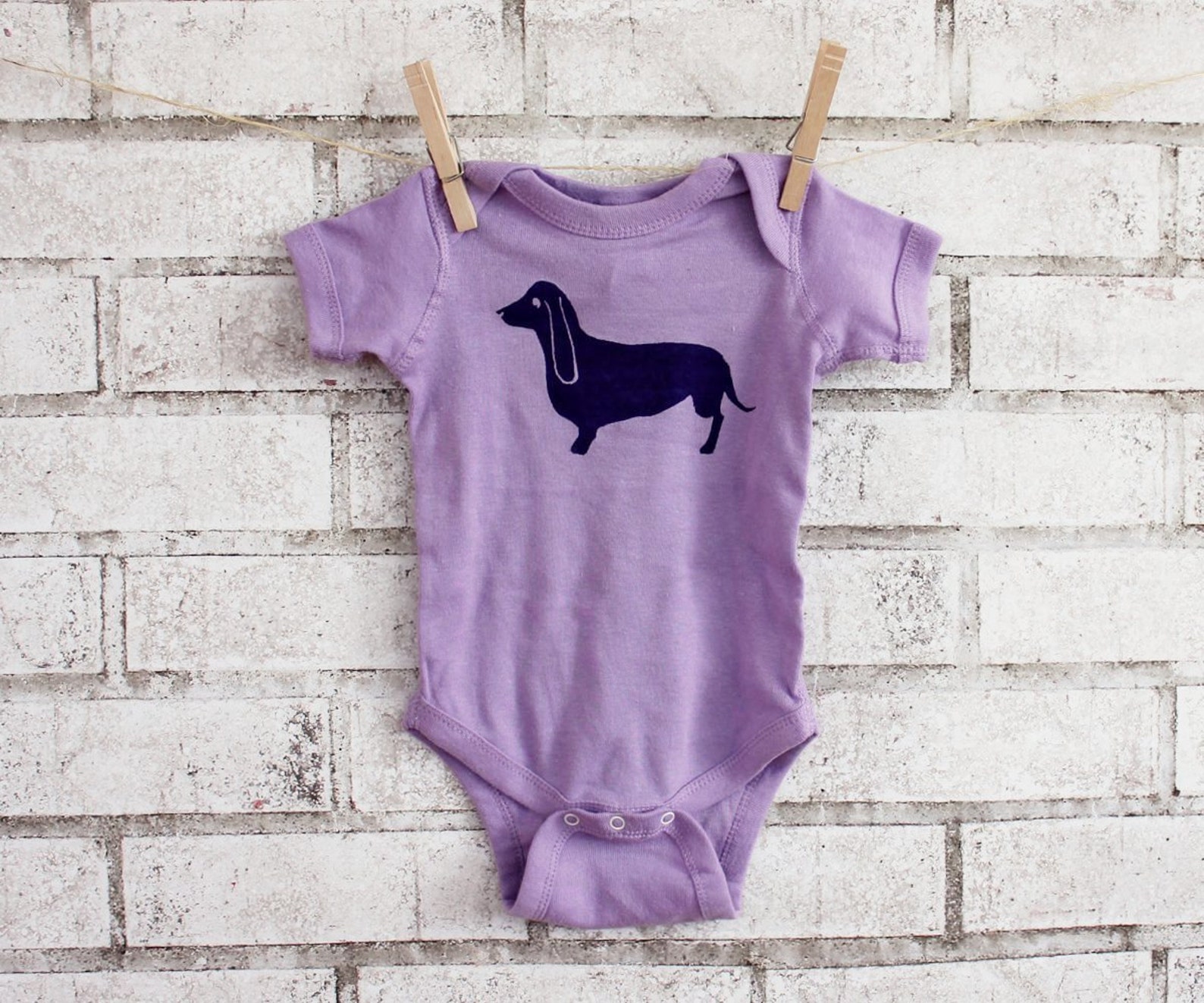 Dachshund Baby One piece Infant Clothing Hand Printed Wiener Etsy