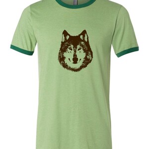 Wolf Ringer Tee Shirt, Lone Wolf Shirt, Unisex Ringer Tees, Shirts For Men, Wild Animal Tshirt, Hand Printed Graphic Tee Shirt Husky Dog Tee image 7