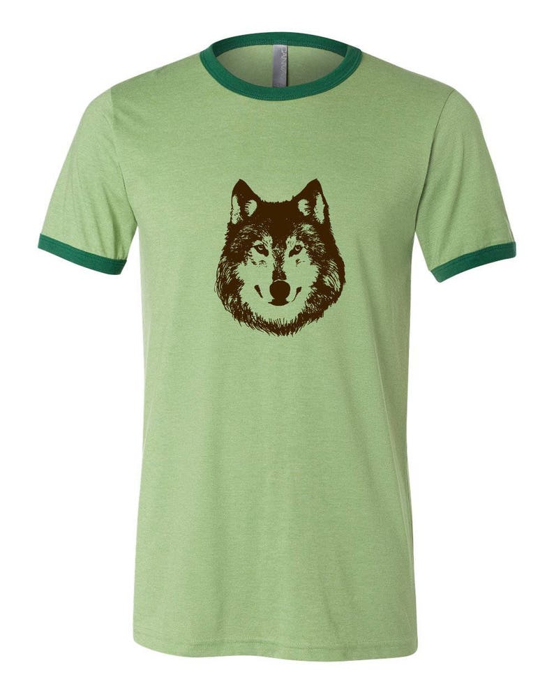 Wolf Ringer Tee Shirt, Lone Wolf Shirt, Unisex Ringer Tees, Shirts For Men, Wild Animal Tshirt, Hand Printed Graphic Tee Shirt Husky Dog Tee image 7