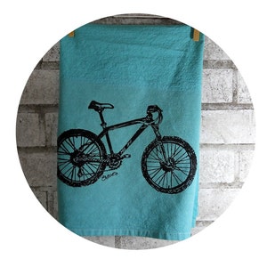 Mountain Bike Cotton Tea Towel or Dish Towel in teal or custom colors image 1