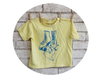 Children's Roller Rink Skate Tshirt, cotton crewneck tee shirt in  butter yellow, Skating, Skate Party, Screenprinted Shirt, Youth Clothing