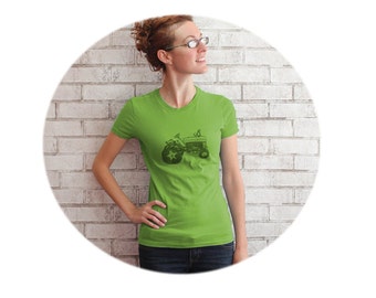 T-shirt de tracteur pour femmes, tee-shirt agricole à col d’équipage en coton, vert pomme, agriculture, cultures, vert lime, vêtements pour dames, manches courtes