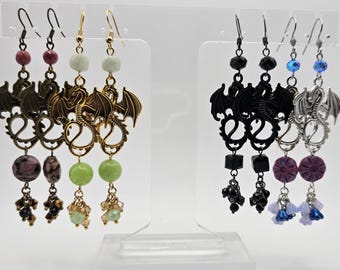 Mystic Dragon Kristall Ohrringe - Fantasy Hängeohrringe mit Perlen | Mythischer Schmuck | Mehrere Farboptionen verfügbar