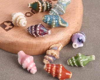 10pcs Glazed Ocean Conch Shape 20x11mm Handmade Colorful Ceramic Porcelain Loose Beads For Jewelry Making DIY Crafts Beading Findings