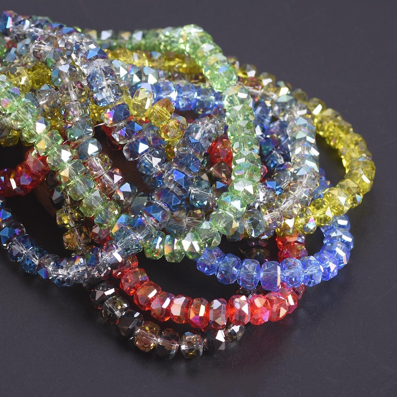 75pcs 8x5mm Rondelle Faceted Glossy Crystal Glass Strand Spacer Beads ...