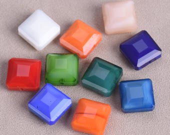 10pcs 13mm Square Faceted Opaque Glass Loose Beads For Jewelry Making DIY Crafts Findings Accessories
