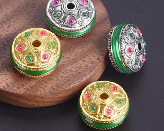 2pcs Rondelle Wheel Shape 20mm Handmade Gold/Silver Buddhist Metal Loose Beads For Jewelry Making DIY Crafts Findings