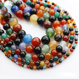 Cuentas espaciadoras sueltas redondas de ágata natural mixta, 4 mm, 6 mm, 8 mm y 10 mm, para manualidades, bisutería, lote al por mayor --- BS034