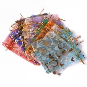 Wholesale 100pcs 7x9cm 9x12cm 10x15cm Patterns Printed Sheer Organza Bag,Jewelry Present Candy Pouch Wedding Favor Gift Bags LP004~LP006