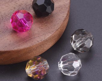 Round Ball Faceted Crystal Glass Loose Beads 10mm 12mm 20pcs Glossy Plated Colors For Jewelry Making DIY Crafts Findings