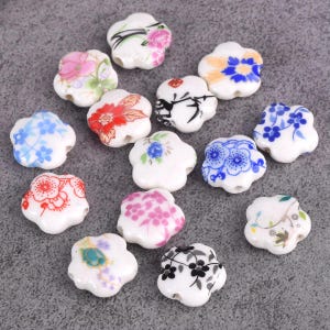 10pcs Flower Shape 15mm Floral Painted Ceramic Porcelain Loose Craft Beads For Jewelry Making DIY Findings