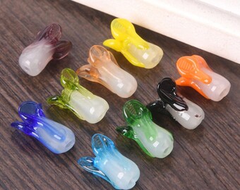 Chinese Cabbage Shape Handmade Lampwork Glass Loose Beads: 10pcs 20x10mm For Jewelry Making DIY Crafts Findings