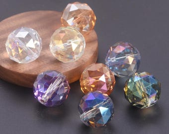 5pcs 20mm Round Prism Faceted Coloful Plated Crystal Glass Loose Beads For Jewelry Making DIY Crafts Findings