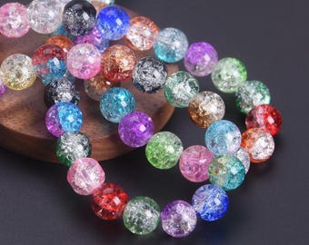 Cuentas sueltas redondas de cristal agrietado de 4 mm, 6 mm, 8 mm y 10 mm para hacer joyas, manualidades y accesorios de abalorios.