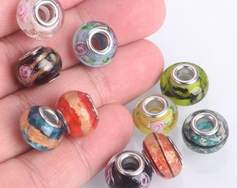 5pcs Handmade Murano Lampwork Glass Flower Patterns Loose Big Hole Beads For Jewelry Making DIY European Charm Bracelet Findings