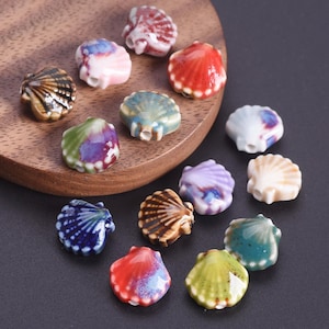 10pcs Fancy Glazed Scallop Shape 12x11mm Handmade Ceramic Porcelain Loose Beads For Jewelry Making DIY Earrings Findings Beading Supplies