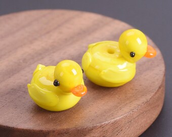 Duck Shape Yellow Lampwork Glass Beads: 2pcs 16x15mm Handmade For Jewelry Making DIY Crafts Findings