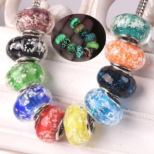 5pcs 14x9mm Luminous Handmade Murano Lampwork Glass Loose Big Hole Beads fit European Charms Bracelet Jewelry Making DIY