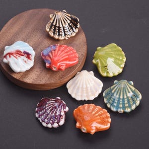 5pcs Fancy Glazed Scallop Shape 25x21mm Handmade Ceramic Porcelain Loose Beads For Jewelry Making DIY Earrings Findings Beading Supplies