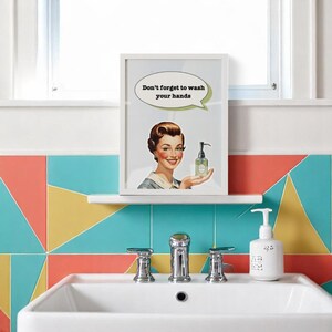 1950s Bathroom Vintage Wall Art Retro Woman Printable Funny Digital ...