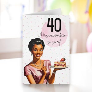 1950s 40th Birthday Card for Her African American Woman Design Vintage Milestone Celebration Greeting Retro Birthday Card for Sweets Lovers