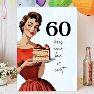 60. Vintage Geburtstagskarte für ihre 1950er Jahre Meilenstein Feier Retro Geburtstagskarte für Mutter, Oma, Freundin oder Frau, die 60 wird