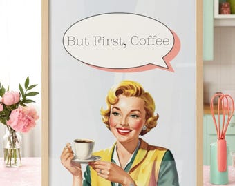 1950s Coffee Bar Print: Retro Kitchen Wall Art