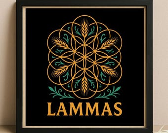 Lammas Printable Art - Flower of Life Mandala for Wheel of the Year - Pagan Altar Decor, Wicca Sabbat Poster & Cards - JPEG PDF Download
