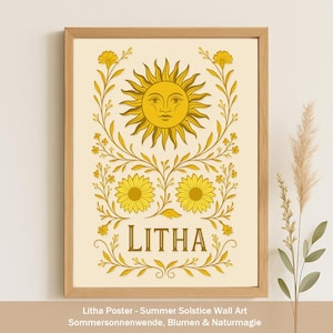 Póster de Litha - Arte mural del solsticio de verano - Imprimible de pleno verano - Decoración bohemia (A3, A4, 8x10, 5x7)