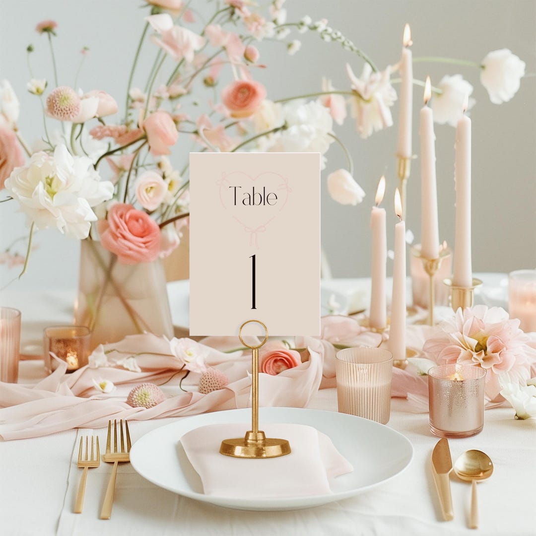 Table Numbers With Ribbon White Bow Table Number Template | Elegant Ribbon Design | Printable ...
