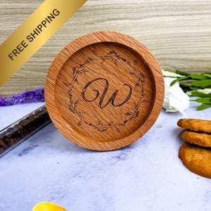 Custom Engraved Wooden Oak Coasters - Personalized Wood Coaster Set - 4 Wooden Table Coasters for Coffee, Weddings, Valentines, or Gifts