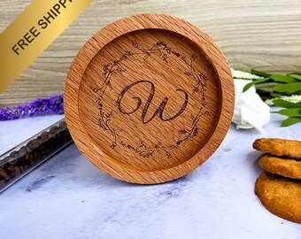 Custom Engraved Wooden Oak Coasters - Personalized Wood Coaster Set - 4 Wooden Table Coasters for Coffee, Weddings, Valentines, or Gifts