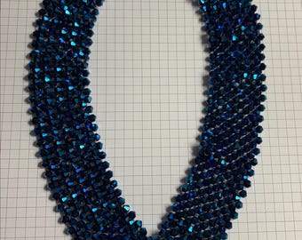 Blue Crystal Necklace for Women -Geometric Minimalist Jewelry – Statement Accessory (5 beads per row)