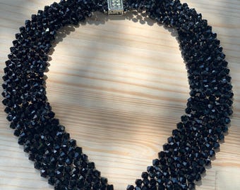 Black Crystal Necklace for Women - Geometric Minimalist Jewelry –Statement Accessory (4 beads per row)