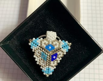 Triangle Miyuki Floral Beaded Necklace: Geometric Boho Pendant