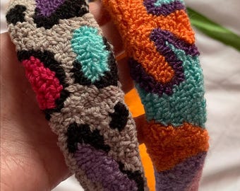 Colorful Hand Tufted Punch Needle Headband - Green