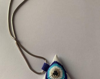 Alive Bracelet /Turkish Evil Eye Jewelry, Blue Miyuki Triangle Necklace - Double Sided